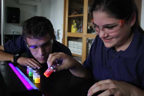 Two students using a black light